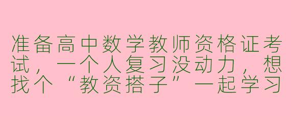 准备高中数学教师资格证考试，一个人复习没动力，想找个“教资搭子”一起学习，具体应该怎么做才能高效互助？