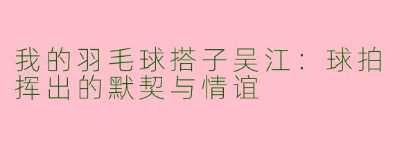 我的羽毛球搭子吴江:球拍挥出的默契与情谊