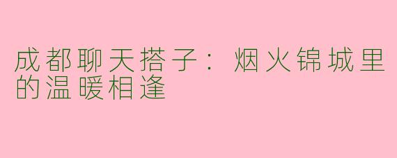 成都聊天搭子：烟火锦城里的温暖相逢