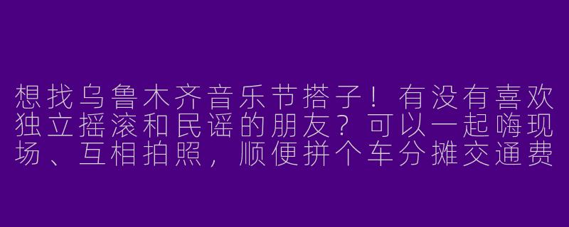 想找乌鲁木齐音乐节搭子！有没有喜欢独立摇滚和民谣的朋友？可以一起嗨现场、互相拍照，顺便拼个车分摊交通费～