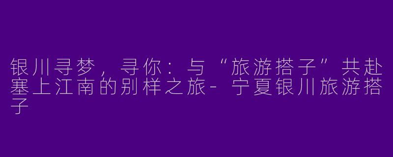 银川寻梦，寻你：与“旅游搭子”共赴塞上江南的别样之旅-宁夏银川旅游搭子