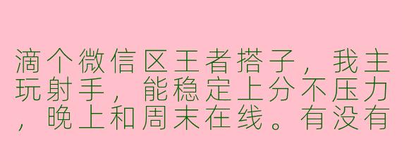 滴个微信区王者搭子，我主玩射手，能稳定上分不压力，晚上和周末在线。有没有心态好、能开麦交流的队友一起冲荣耀？