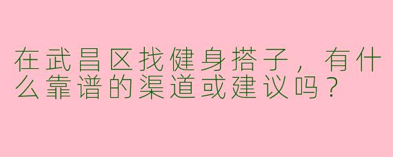 在武昌区找健身搭子，有什么靠谱的渠道或建议吗？