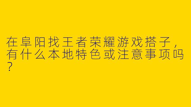 在阜阳找王者荣耀游戏搭子，有什么本地特色或注意事项吗？