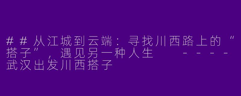 ##从江城到云端：寻找川西路上的“搭子”，遇见另一种人生

----武汉出发川西搭子