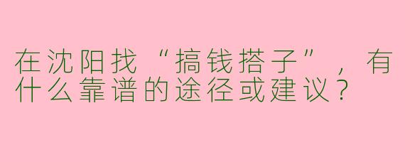在沈阳找“搞钱搭子”,有什么靠谱的途径或建议?