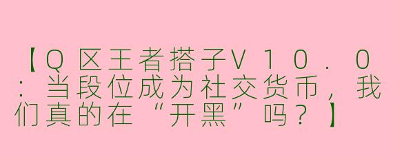 【Q区王者搭子V10.0：当段位成为社交货币，我们真的在“开黑”吗？】