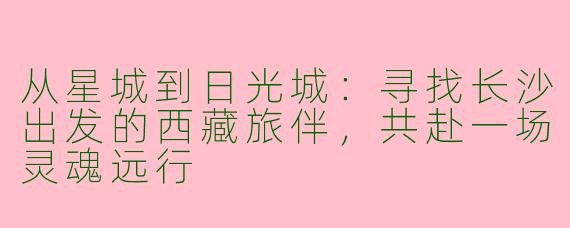 从星城到日光城：寻找长沙出发的西藏旅伴，共赴一场灵魂远行
