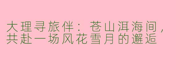 大理寻旅伴：苍山洱海间，共赴一场风花雪月的邂逅