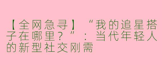 【全网急寻】“我的追星搭子在哪里？”：当代年轻人的新型社交刚需