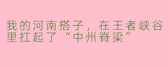 我的河南搭子，在王者峡谷里扛起了“中州脊梁”