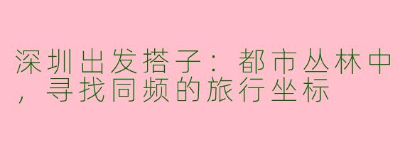 深圳出发搭子：都市丛林中，寻找同频的旅行坐标