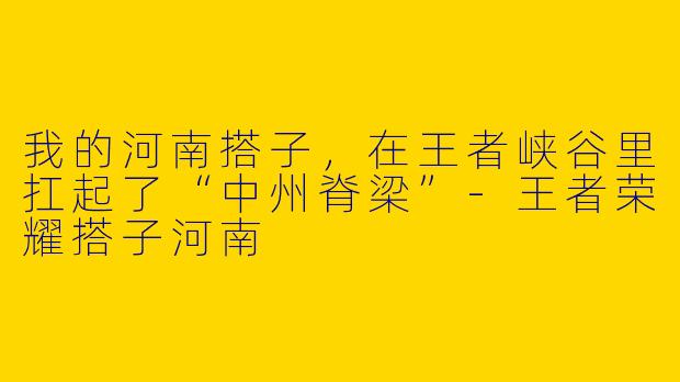 我的河南搭子，在王者峡谷里扛起了“中州脊梁”-王者荣耀搭子河南