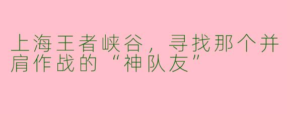 上海王者峡谷,寻找那个并肩作战的“神队友”