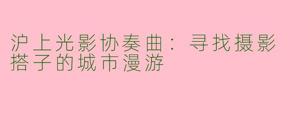 沪上光影协奏曲:寻找摄影搭子的城市漫游