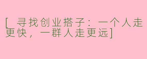 [寻找创业搭子：一个人走更快，一群人走更远]