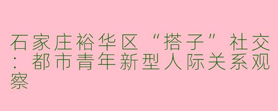 石家庄裕华区“搭子”社交：都市青年新型人际关系观察