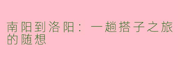 南阳到洛阳：一趟搭子之旅的随想