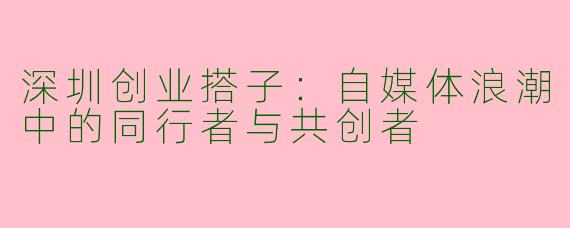 深圳创业搭子：自媒体浪潮中的同行者与共创者