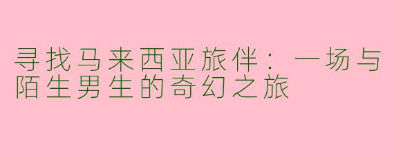 寻找马来西亚旅伴：一场与陌生男生的奇幻之旅
