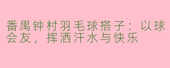 番禺钟村羽毛球搭子：以球会友，挥洒汗水与快乐