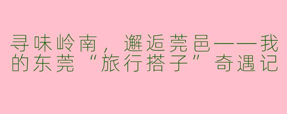 寻味岭南，邂逅莞邑——我的东莞“旅行搭子”奇遇记