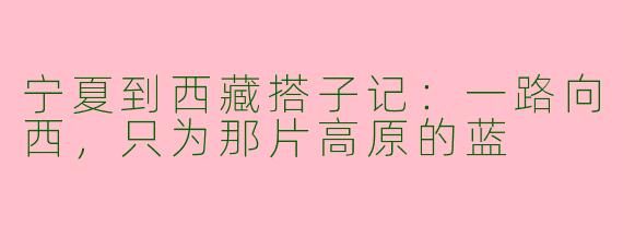 宁夏到西藏搭子记：一路向西，只为那片高原的蓝
