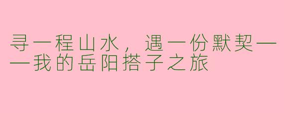 寻一程山水，遇一份默契——我的岳阳搭子之旅