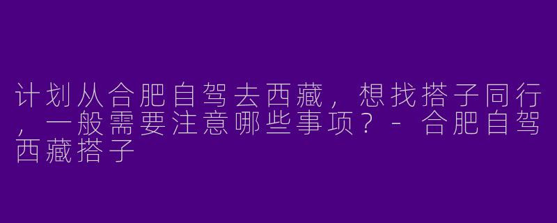 计划从合肥自驾去西藏，想找搭子同行，一般需要注意哪些事项？-合肥自驾西藏搭子