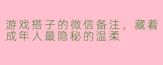 游戏搭子的微信备注，藏着成年人最隐秘的温柔