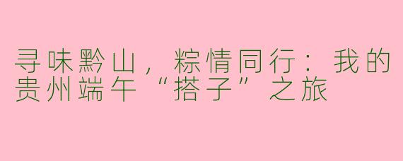 寻味黔山，粽情同行：我的贵州端午“搭子”之旅