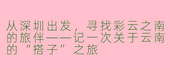 从深圳出发，寻找彩云之南的旅伴——记一次关于云南的“搭子”之旅