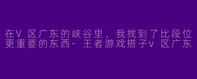 在V区广东的峡谷里，我找到了比段位更重要的东西-王者游戏搭子v区广东