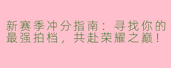 新赛季冲分指南：寻找你的最强拍档，共赴荣耀之巅！