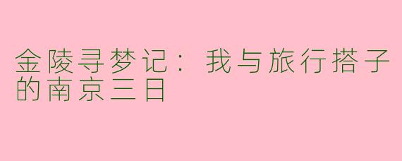 金陵寻梦记：我与旅行搭子的南京三日
