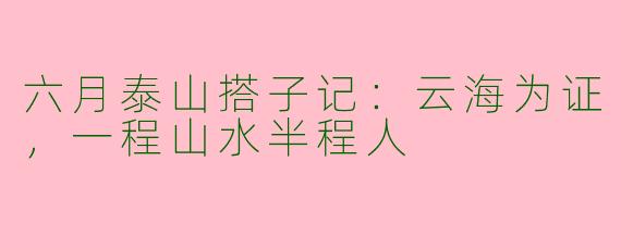 六月泰山搭子记：云海为证，一程山水半程人