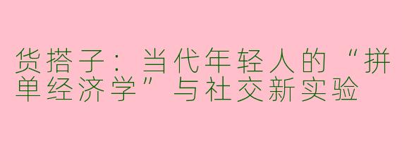 货搭子：当代年轻人的“拼单经济学”与社交新实验