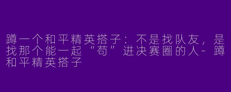 蹲一个和平精英搭子：不是找队友，是找那个能一起“苟”进决赛圈的人-蹲和平精英搭子