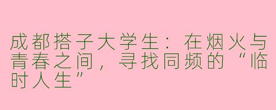 成都搭子大学生：在烟火与青春之间，寻找同频的“临时人生”