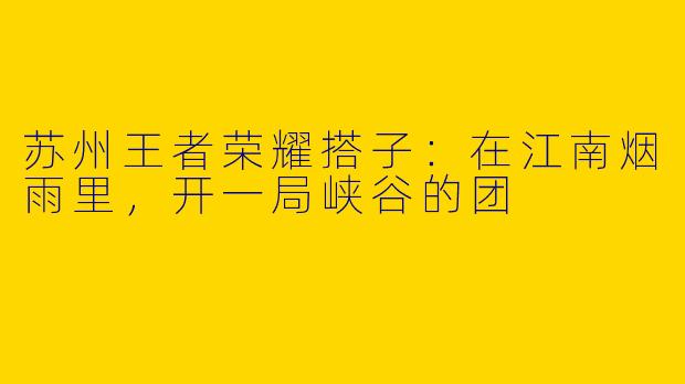 苏州王者荣耀搭子：在江南烟雨里，开一局峡谷的团