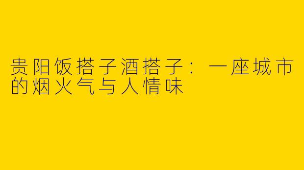 贵阳饭搭子酒搭子：一座城市的烟火气与人情味