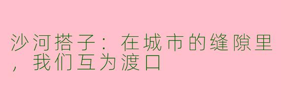 沙河搭子：在城市的缝隙里，我们互为渡口