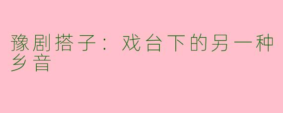 豫剧搭子：戏台下的另一种乡音
