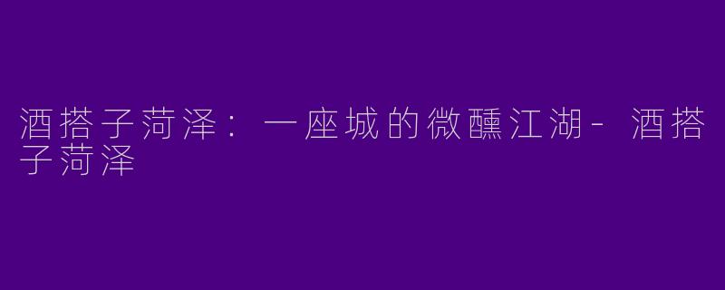酒搭子菏泽:一座城的微醺江湖-酒搭子菏泽