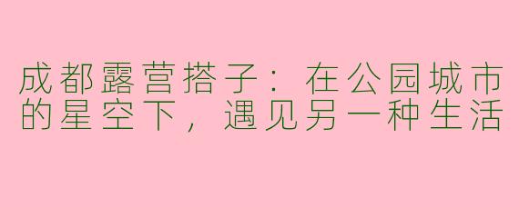 成都露营搭子：在公园城市的星空下，遇见另一种生活