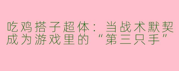 吃鸡搭子超体：当战术默契成为游戏里的“第三只手”