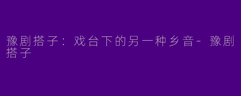 豫剧搭子：戏台下的另一种乡音-豫剧搭子