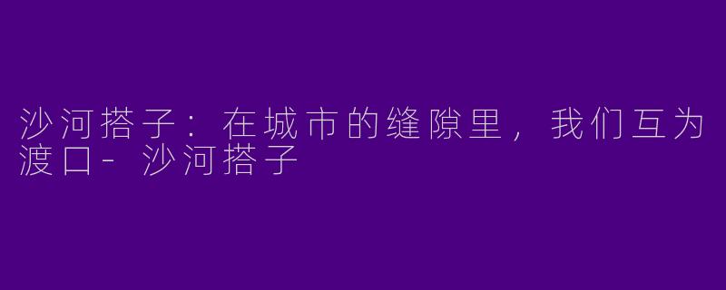 沙河搭子：在城市的缝隙里，我们互为渡口-沙河搭子