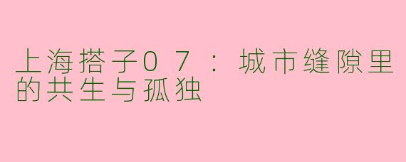 上海搭子07:城市缝隙里的共生与孤独