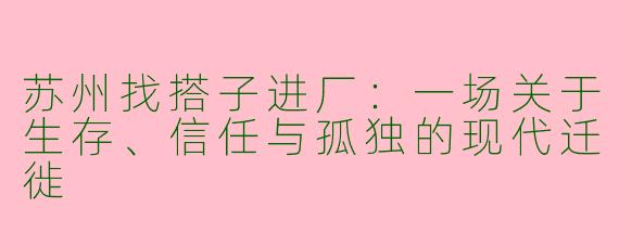 苏州找搭子进厂：一场关于生存、信任与孤独的现代迁徙